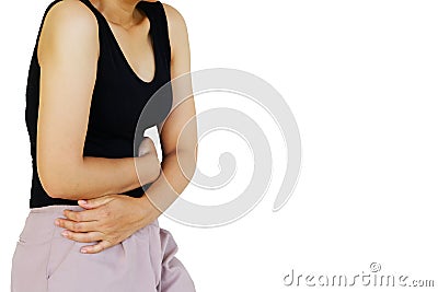 Inflammation colored in red suffering. stomach painful suffering from stomachache causes of menstruation period Stock Photo