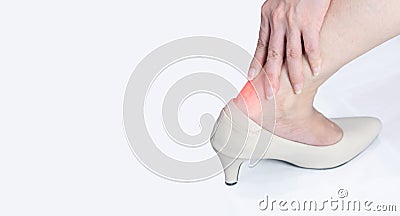 Inflammation of the heel ligament women Stock Photo