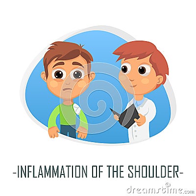 Inflammation of the shoulder medical concept. Vector illustratio Cartoon Illustration