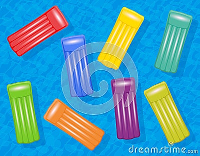 Inflatable Air Matresses Colorful Summer Swimming Pool Water Fun Vector Illustration