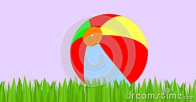 Inflatable ball. Refreshing and colorful banner. Grass Border. Grasslands, vegetation. Stock Photo
