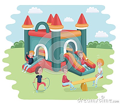 Inflatable castle trampoline. Vector flat cartoon illustration Vector Illustration