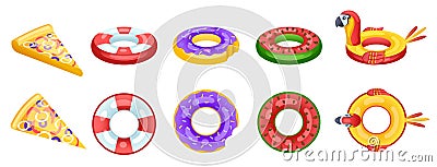 Inflatable float. Top view summer pool party accessory. Isolated beach swimming ring floating toy, vacation equipment Vector Illustration