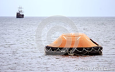 Inflatable lifeboat at sea Stock Photo