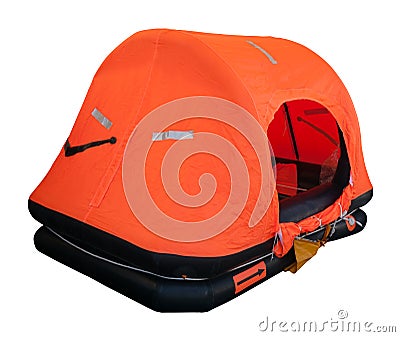 Inflatable liferaft. Isolated over white Stock Photo