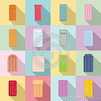 Inflatable mattress icons set, flat style Vector Illustration