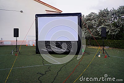 Inflatable Outdoor Movie Screen Stock Photo