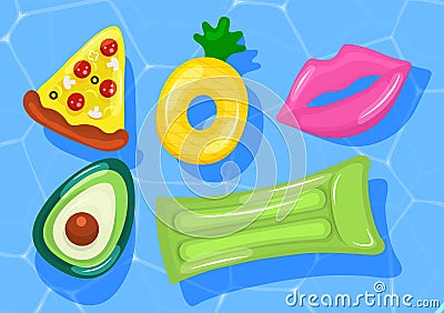 Inflatable pool float. Swimming pool toys. Vector Vector Illustration