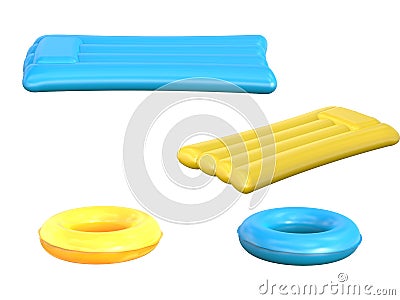 Inflatable rafts and swim rings isolated on white Stock Photo