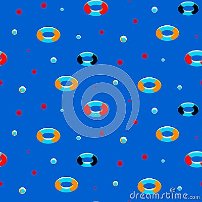 Inflatable ring lifebuoys and balls seamless pattern vector illustration. Summer holiday bright endless background Vector Illustration