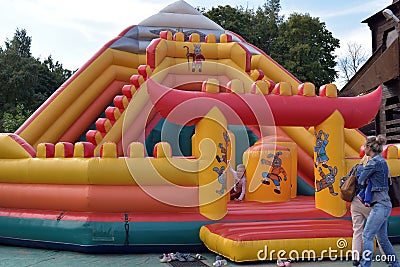 Inflatable slides at an amusement park Editorial Stock Photo