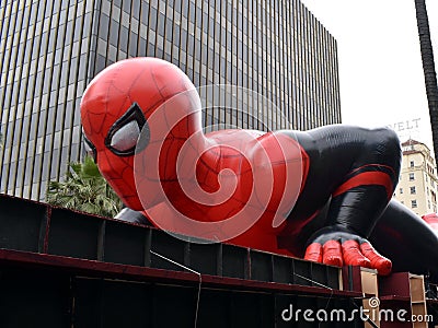 Inflatable Spiderman on display at Hollywood Boulevard in Los Angeles for the Editorial Stock Photo