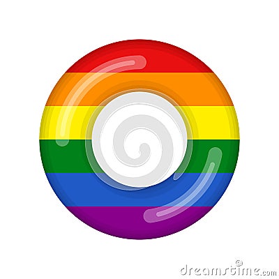 Inflatable swimming ring looking like LGBT flag isolated on white background, Rubber float pool lifesaver ring, buoy Vector Illustration