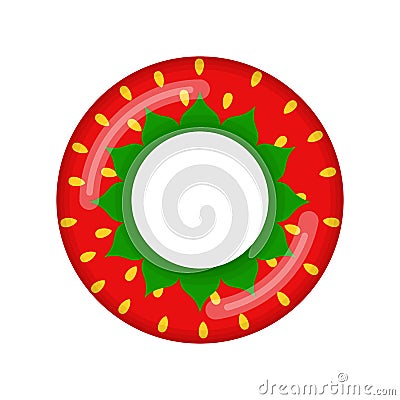 Inflatable swimming ring looking like strawberry isolated on white background, Rubber float pool lifesaver ring, buoy Vector Illustration