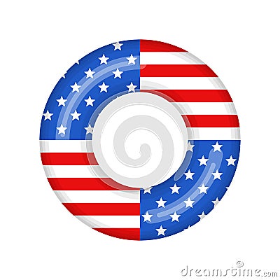 Inflatable swimming ring looking like USA flag isolated on white background, Rubber float pool lifesaver ring, buoy Vector Illustration