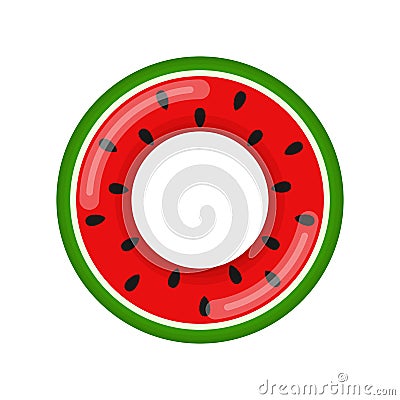 Inflatable swimming ring looking like watermelon isolated on white background, Rubber float pool lifesaver ring, buoy Vector Illustration