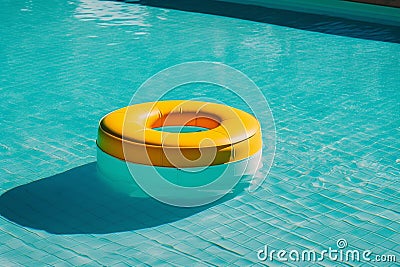 water ring sunlight pool resort rescue yellow circle float vacation. Generative AI. Stock Photo