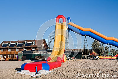 Inflatable water slide on the beach Editorial Stock Photo