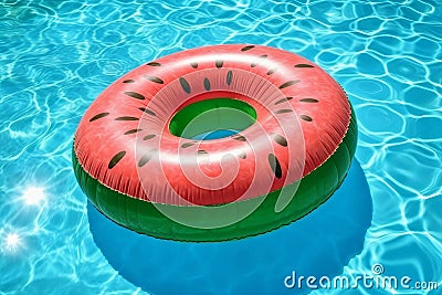 Inflatable watermelon swimming pool float. Summer vacation. Generative ai Stock Photo