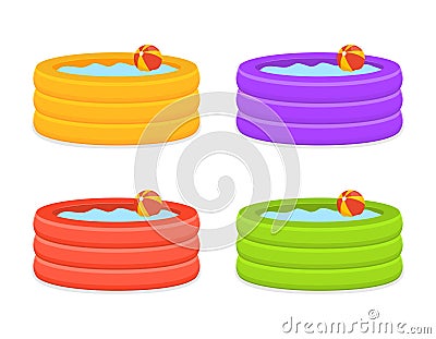 Inflate backyard pool baby plastic flat vector. Portable rubber pool cartoon Vector Illustration