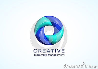 Inflated 3D Vector Loop Circle Abstract Vector Logo Template. Modern Geometry Swirl Sign Isolated Vector Illustration