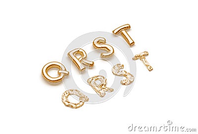 Inflated, deflated gold Q R S T letters, balloon font Stock Photo