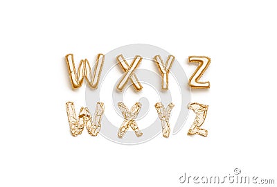 Inflated, deflated gold W X Y Z letters, balloon font Stock Photo