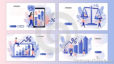 Inflation in economy. Rising food prices. Unstable prediction with financial problems. Crisis concept. Screen template Vector Illustration