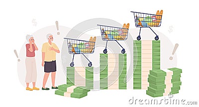 Inflation impacting on grocery prices 2D vector isolated spot illustration Vector Illustration