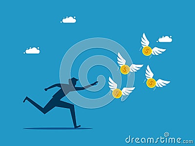 Inflation. man chasing runaway coins Vector Illustration