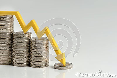 Inflation. The recession of the economy and the euro. The concept of economic collapse and the collapse of the stock Stock Photo
