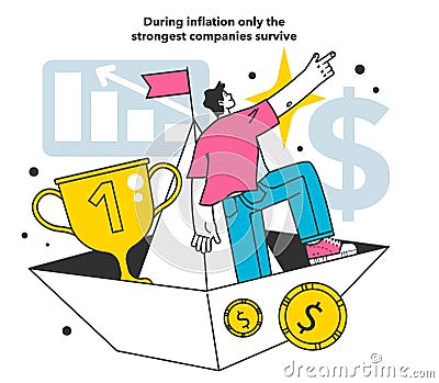 During inflation only the strongest companies survive. Economics Vector Illustration