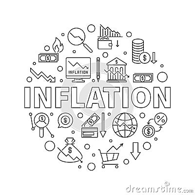 Inflation vector round banner - Hyperinflation thin line vector illustration Vector Illustration