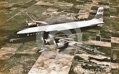 Inflight picture of a United Airlines DC-6 cargo aircraft . Taken in 1966 Editorial Stock Photo