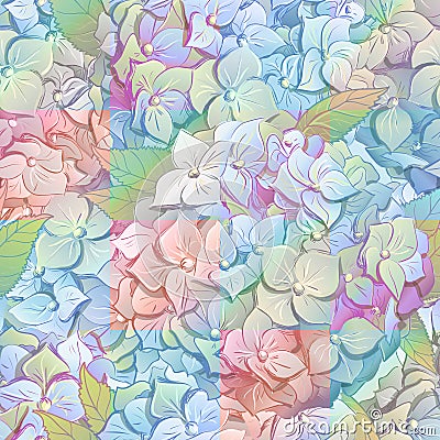 Inflorescence Hydrangea randomly arranged in seamless pattern, vector illustration in hand drawing style. Vector Illustration