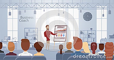 Influence lecture talking about business training at smart coach center. Vector illustration. Conference meeting concept Vector Illustration