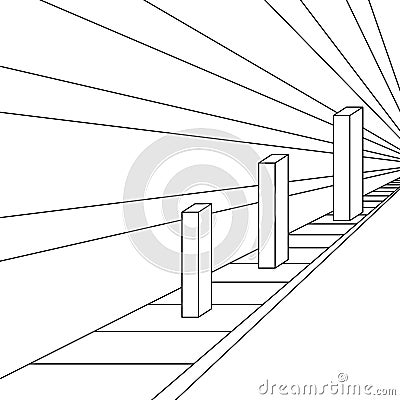 Influence of perspective on columns, Ponzo geometrical optical illusion Vector Illustration
