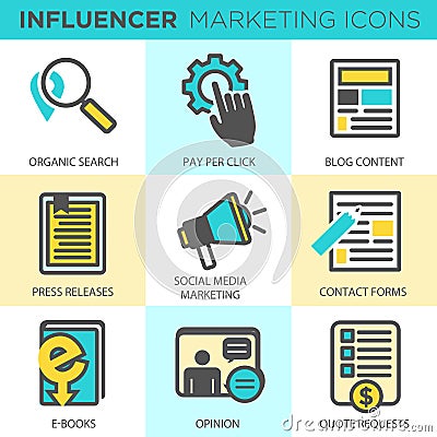 Influencer Marketing Icon Set Vector Illustration
