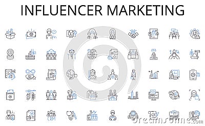 Influencer Marketing line icons collection. Visionary, Motivator, Innovator, Strategist, Charismatic, Influential Vector Illustration