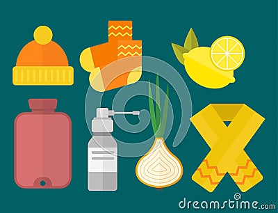 Influenza and cold themed design elements in trendy flat design health medical disease vector Vector Illustration