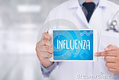 INFLUENZA headache because of influenza virus , Medical Concept Stock Photo