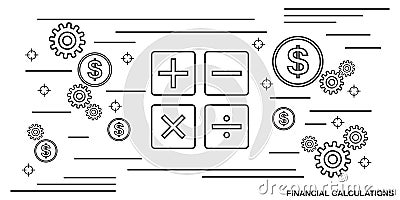 Financial calculation thin line art style vector concept Vector Illustration