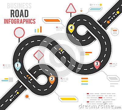 Info business plan navigation loop bend road way map infographic roadmap design vector illustration Vector Illustration