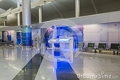 Info centre in Dubai International Airport, UAE. It's world largest building by floor space and world lar Editorial Stock Photo