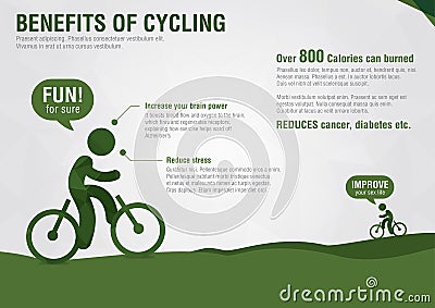 Info Graphic benefits of cycling with a pixel diamond texture. Vector Illustration