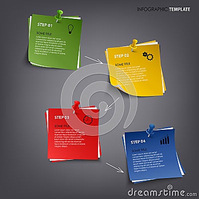 Info graphic with colored note paper template Vector Illustration