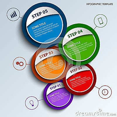 Info graphic with colored round design labels template Vector Illustration