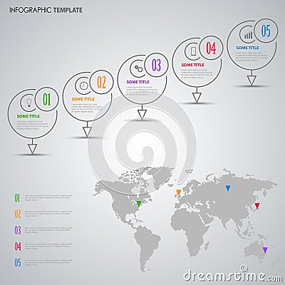 Info graphic with design indicators and world map template Vector Illustration