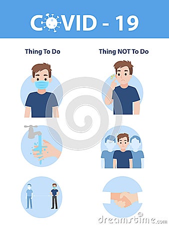 Info graphic elements the signs and corona virus, Thing to do and thing not to do of COVID - 19 Vector Illustration
