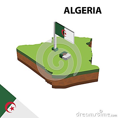 Info graphic Isometric map and flag of Algeria. 3D isometric Vector Illustration Vector Illustration